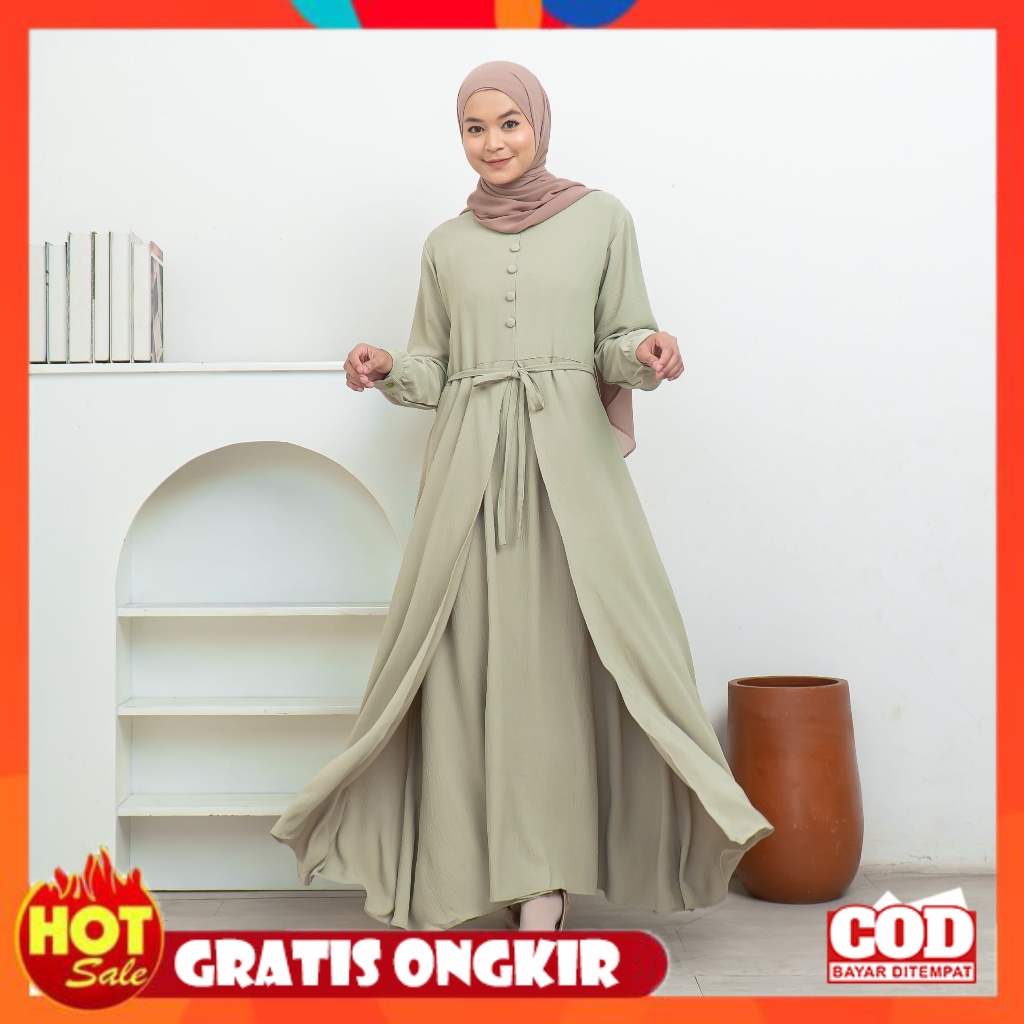 KAIN ADEM HALUS TEBAL / Gamis Nisya Varian Sage | Pakaian Muslim Wanita | Baju Muslim Kekinian | Cas