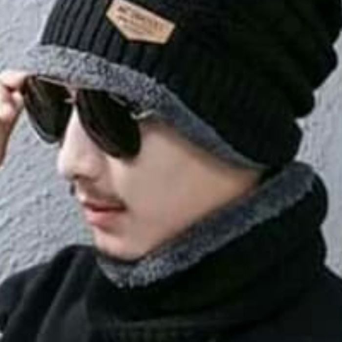 best -Topi kupluk beanie import syal dewasa unisex - Hitam