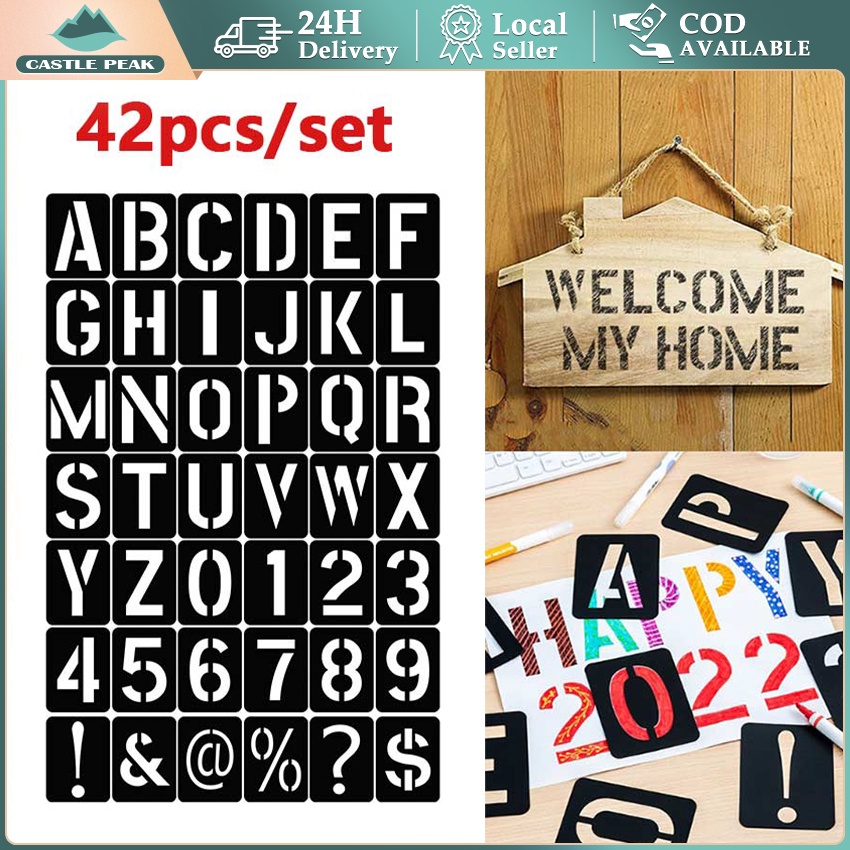 

42PC/set Black Hollow Stencil Plastic Ruler Printing Template DIY Wall Furniture Painting Board Tool Letter Number Symbol Craft