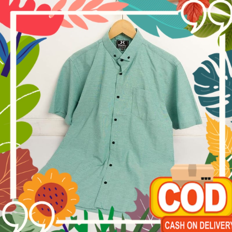 Kemeja pria Hijau mins lengan pendek kemeja hijau sage polos pendek slimfit hem cowok tangan pendek 
