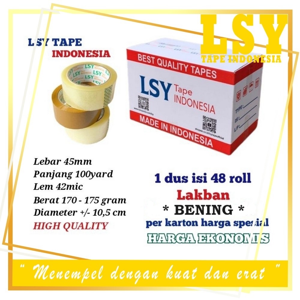

LSY 1Dus Grosiran 48roll Lakban Bening 45mm x 100yard 42mic Ekonomis