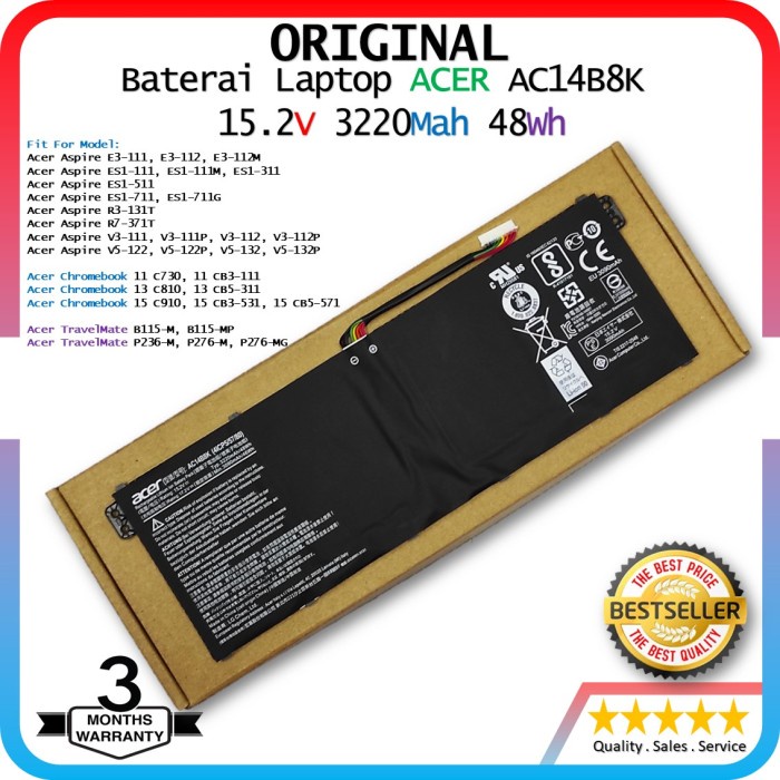 Baterai Original Laptop Acer Aspire R7 R11 AC14B3K AC14B8K Series