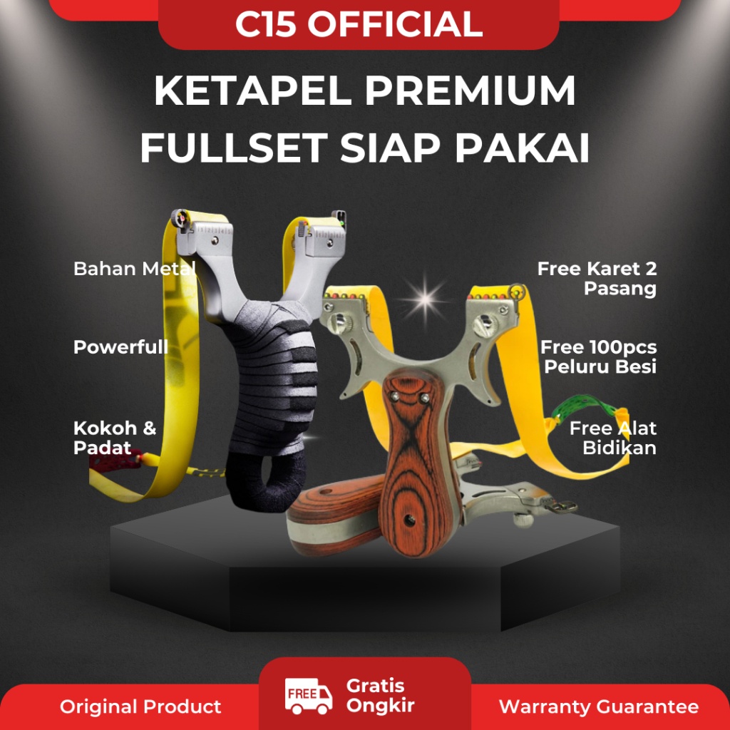 Paket Lengkap Ketapel Slingshoot Metal Premium + Bidikan + Tali Karet + 100pcs Gotri