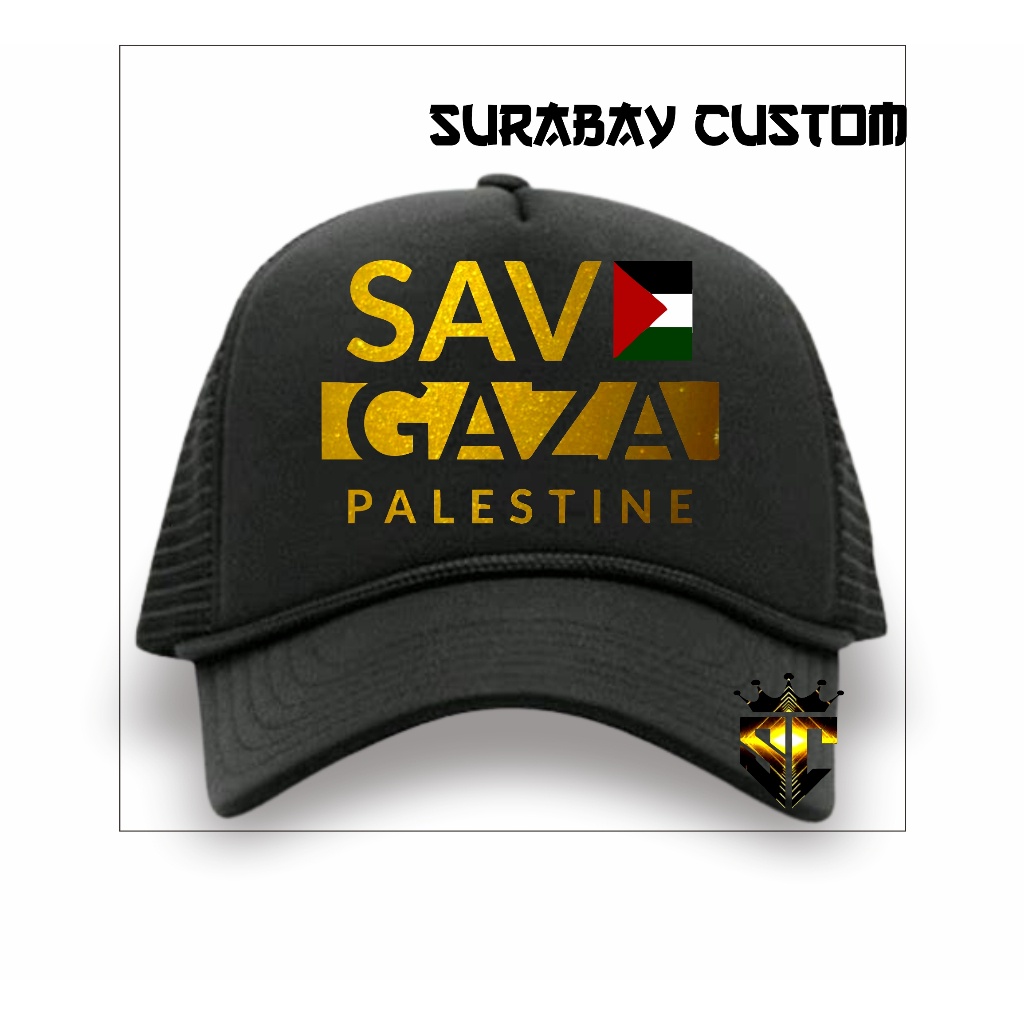 Topi Jala Trucker SAVE PALESTINE  Kwalitas Distro - SURABAYA CUSTOM Topi Jala