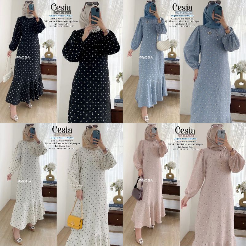 Cesia Dress Gamis Jumbo Allsize Busui Premium Crinkle Nova Original Ori Moela Berlabel