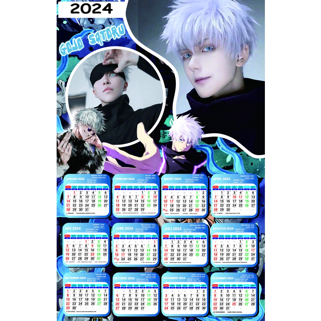 

KALENDER WIBU 2024 MOTIF JUJUTSU KAISEN GOJO ITADORI BISA FOTO SENDIRI 1-5 FOTO LENGKAP ADA TGL ISLAM HIJRIYAH JAWA WAGE KLIWON PROMO COD GRATIS ONGKIR