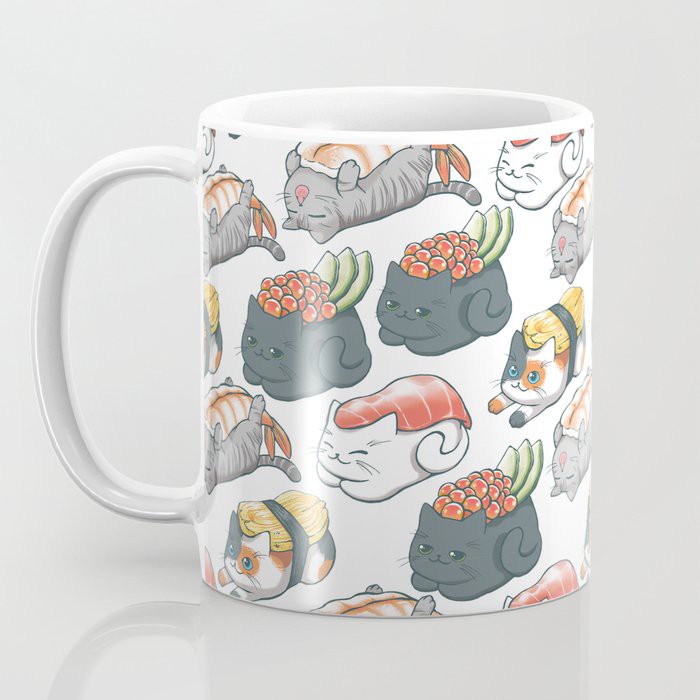 Mug Keramik | Hadiah | Kado | Hampers | Mug Keramik Lucu gambar Kucing Sushi Pattern