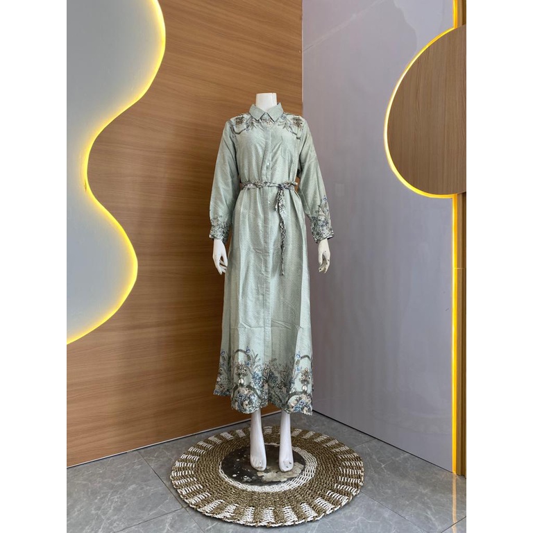 Natalia Dress Gamis Busui Bahan Yoryu Crinkle Motif Bunga Kecil Dewasa Remaja