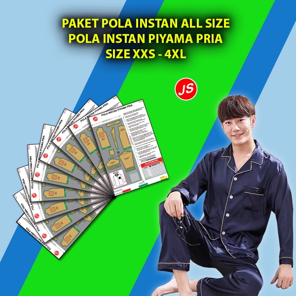 Paket 9 Size Pola Instan Piyama Pria All Size [9 Size XXS-4XL]  Pola Semua Ukuran Jamblang Studio