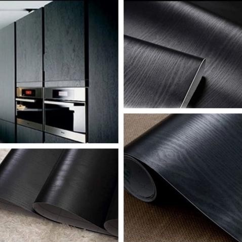 WALLPAPER STICKER DINDING TRIPLEK KAYU HITAM BERSERAT MEWAH BERKUALITAS