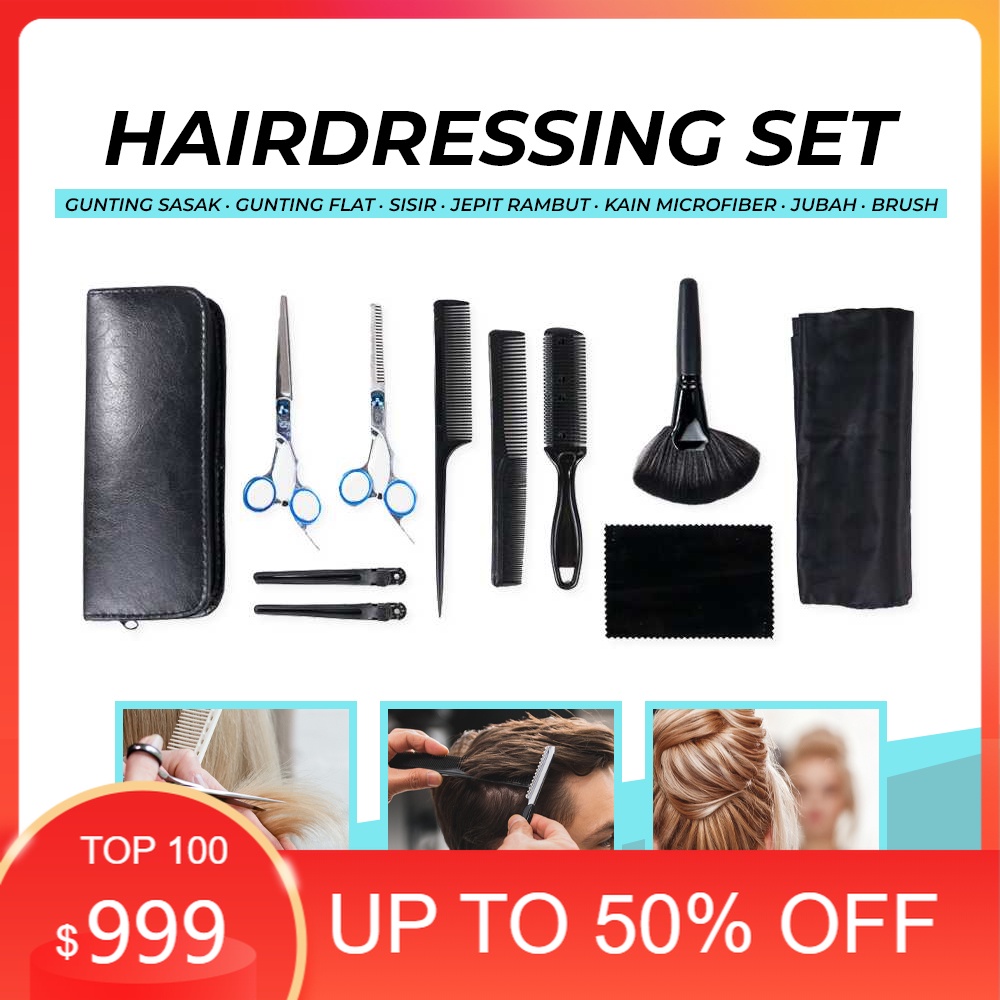 Stroongking Aleekit Set Gunting Rambut Sasak & Flat Hairdressing Scissors 10 PCS - MR4017 - Blue