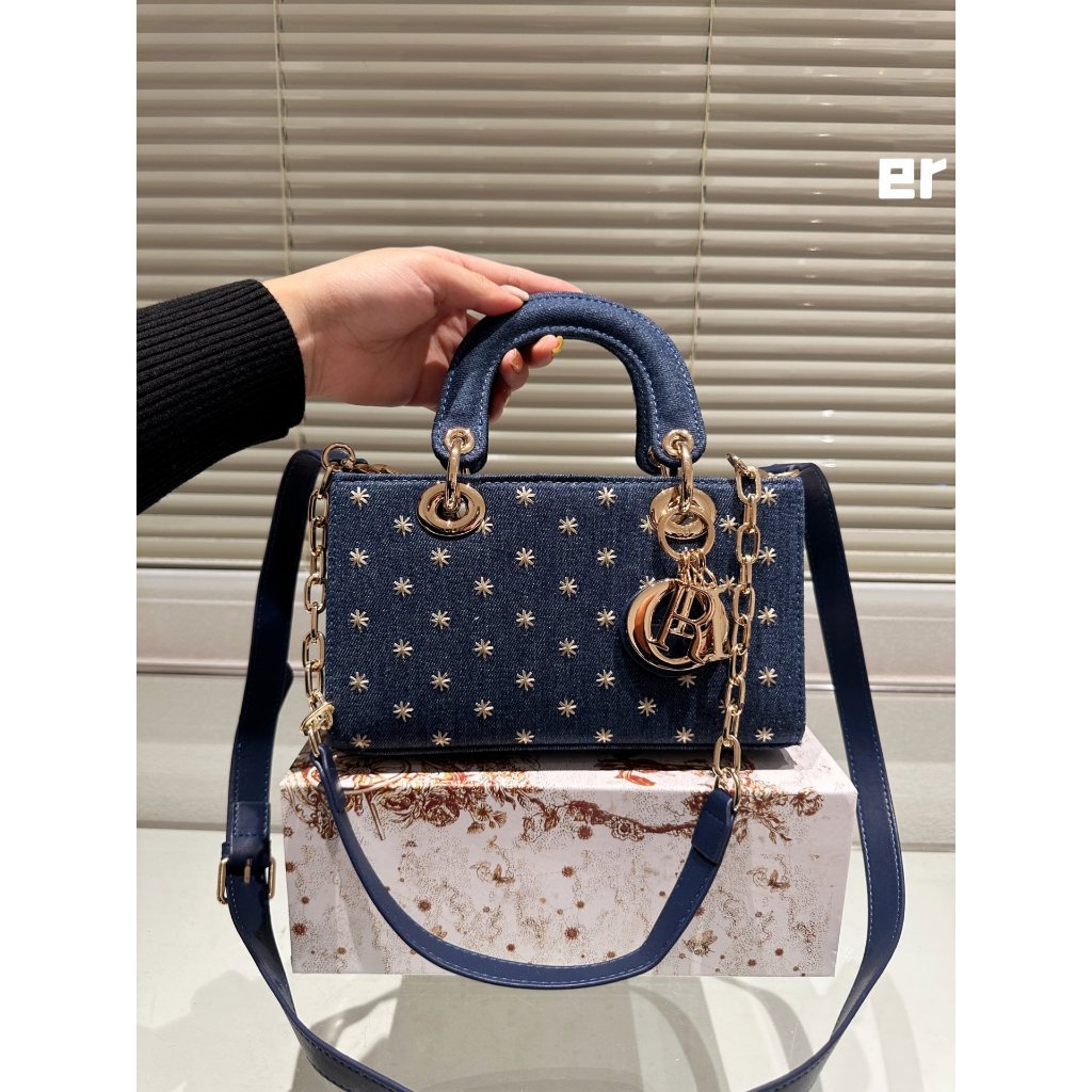 （Original） 2024 New Dior Classic  Denim Princess Diana Rectangular Bag Fashionable Women's Sling Crossbody Bag Shopping Bag