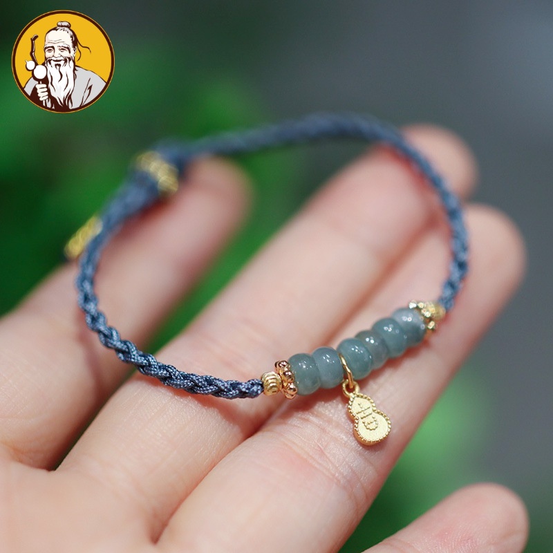 Gelang batu giok air biru alami, tenunan tangan, gelang manik-manik sempoa S925 perak