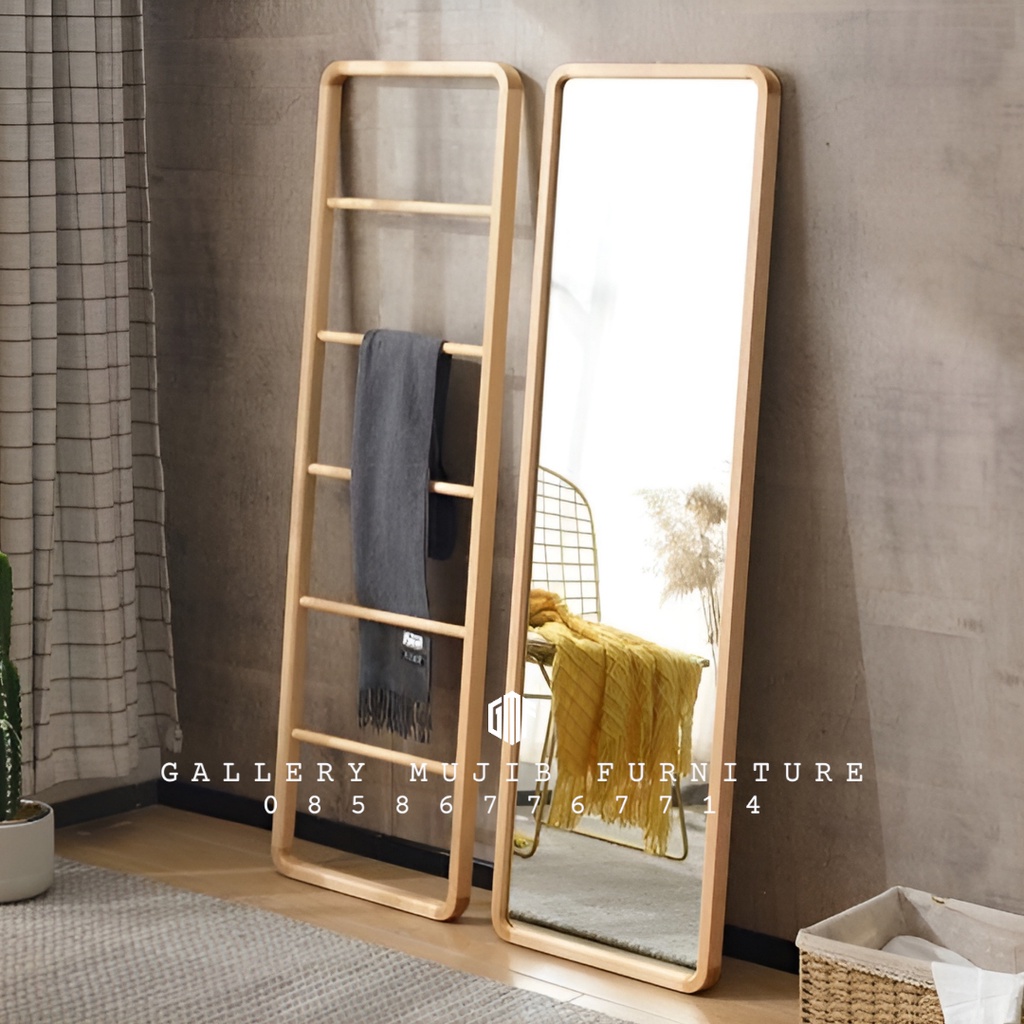 Cermin dan rak handuk/cermin berdiri/cermin jati 60x170 cm