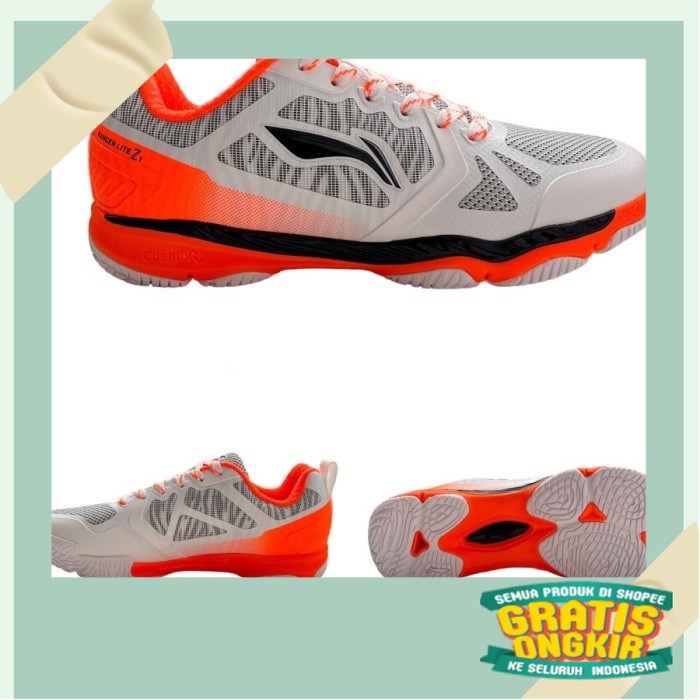 (PROMO) SEPATU BADMINTON LINING LI-NING RANGER LITE Z1 WHITE ORANGE ORIGINAL/Hijau Hitam Putih Biru