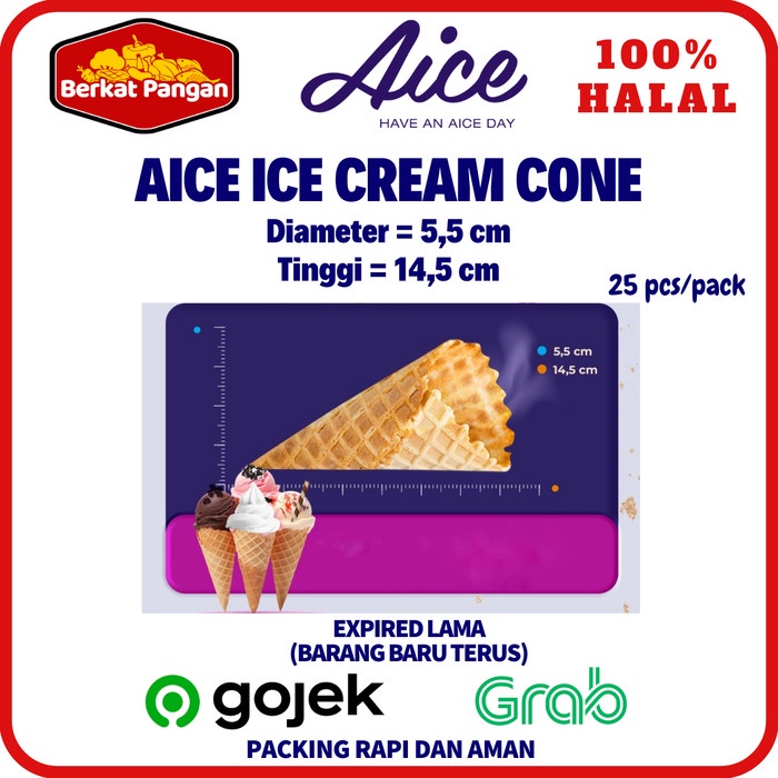 AICE Sugar Cone Ice Cream Waffle isi 18 pcs - Eskrim Cone