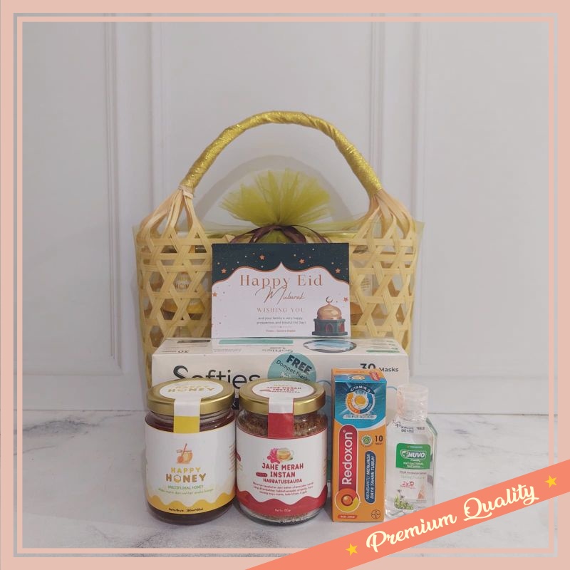 

Hampers Valentine Natal Merry Christmas Tahun Baru Murah Souvenir Gift Box / Healthy Hampers - Bamboo Bag / Hampers Kesehatan / Parsel Madu, Kurma, Masker, Vitamin C / Anti COVID
