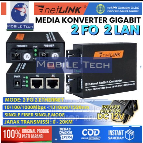 GIGABIT MEDIA CONVERTER 2 FO 2 LAN FIBER OPTIK KONVERTER NETLINK