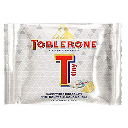 

Coklat Toblerone Tiny White 200gram isi 25pcs Silver Edition asal Swiss