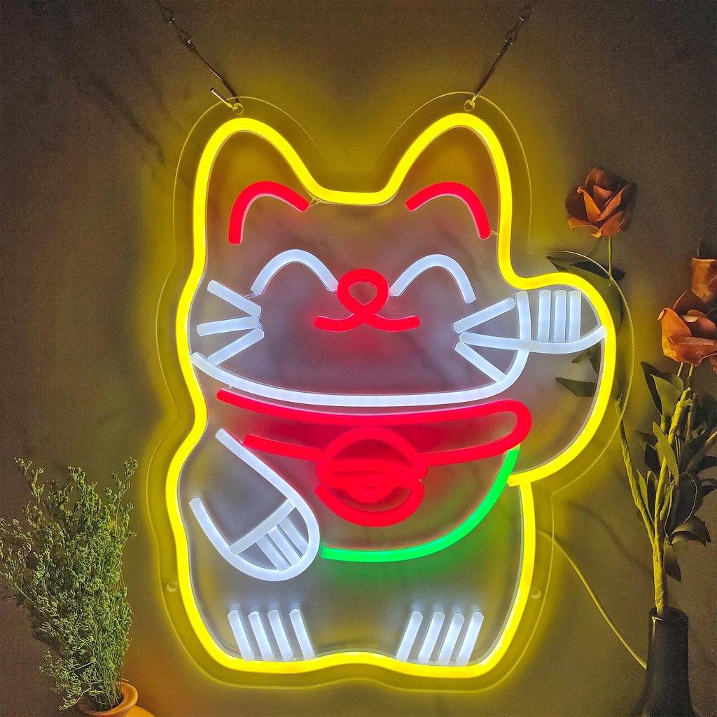Anime Lucky Cat Neon Sign Custom Home Room Personalized Design LED Light Bedroom Store Salon Studio 