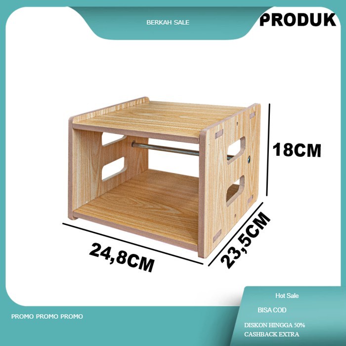 Rak Meja Printer Thermal 2 Susun Serbaguna bahan MDF - LC056 - KAYU AMBER