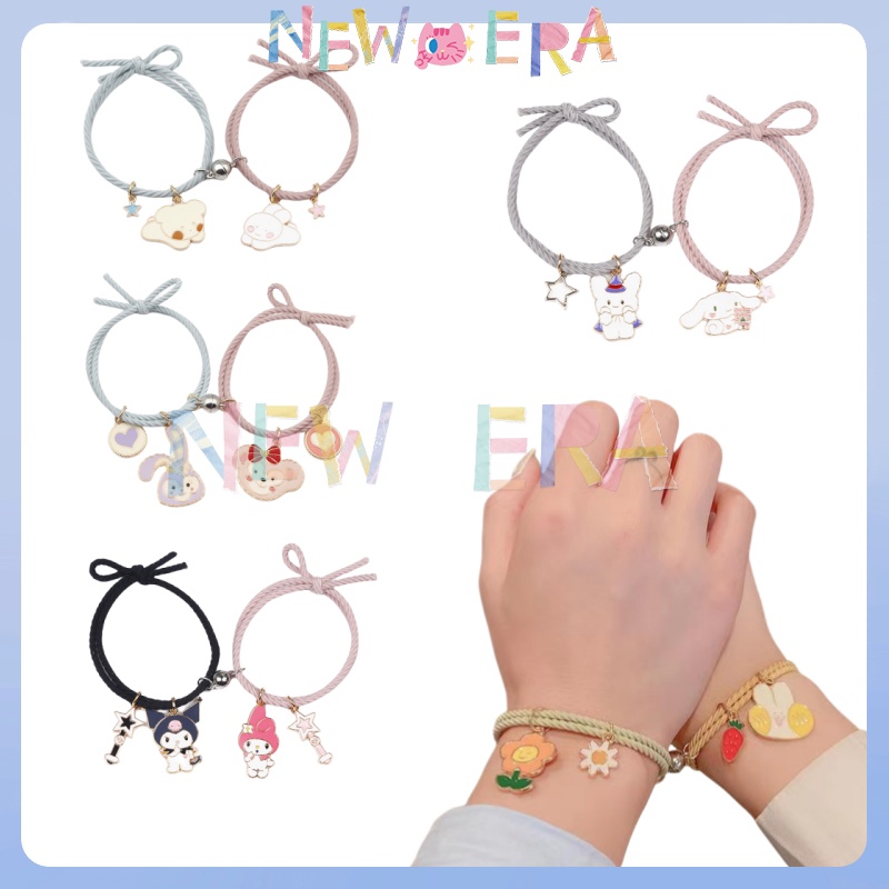NewEra 1 Pasang Gelang Couple Magnet Karet Desain Kuromi Cinnamoroll Wanita & Pria 2 Pcs Gelang Coup
