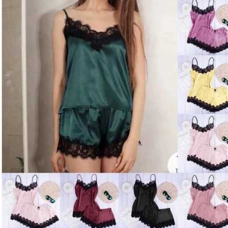 { MyReseller } Stelan Piyama Sleepwear Rumahan Wanita Dewasa Big Size Seksi Fit Tanktop Deep Renda