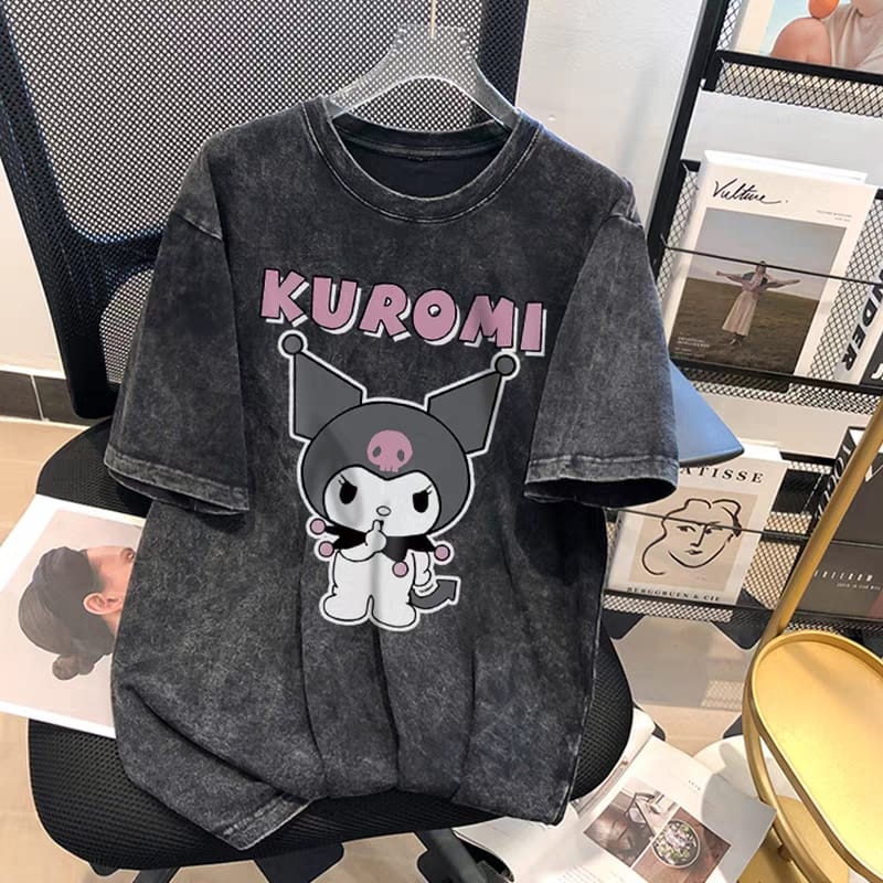 T SHIRT  SST KUROMI SILENCE ATASAN OVERSIZE WASHING BLACK V1 (Galery Bima Sakti)