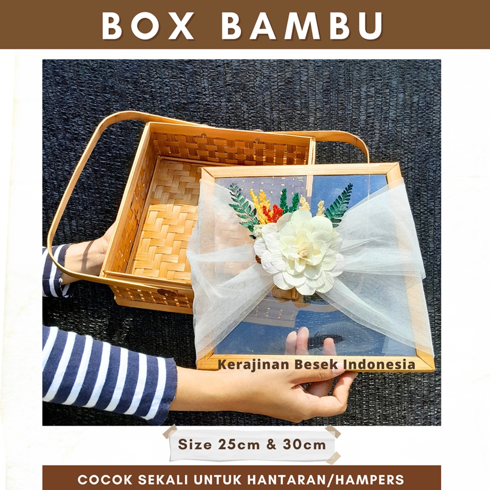 

GROSIR BISA COD Box bambu bertutup mika dengah hiasan bunga Box hantaran seserahan hampers parsel murah