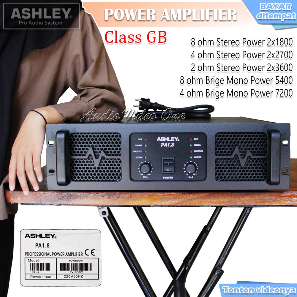 POWER ASHLEY PA 1.8 CLASS GB 2 X 1800 WATT PROFESSIONAL POWER AMPLIFIER ORIGINAL BERGARANSI RESMI