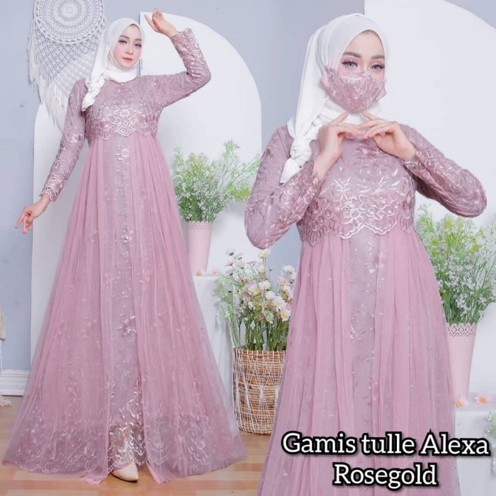 Gamis Kondangan Brokat Kekinian Alexa Dress Brukat Model   - Abu-abu, M