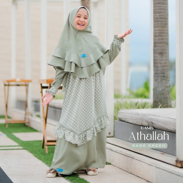 GAMIS ATHALLAH HIJAU SAGE BAJU MUSLIM ANAK REMAJA PEREMPUAN ORI NUBI - Hijau, 12