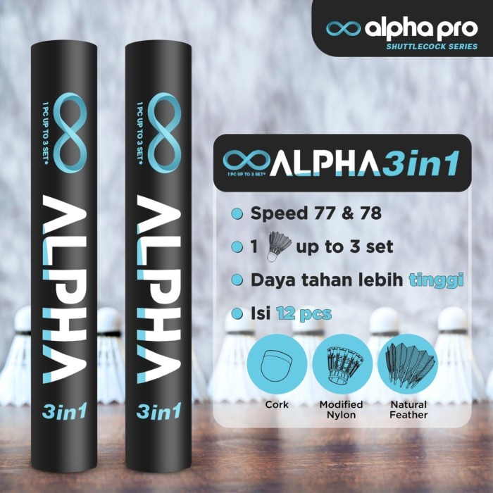 SHUTTLECOCK ALPHA BADMINTON BULUTANGKIS ALPHA ECO 3 in 1  - ALPHA BLACK, SPEED 78