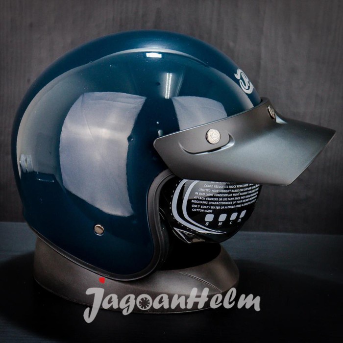 JPX HELM JP SIGNATURE SO SOLID | DEEP BLUE GLOSS SILVER| RETRO CLASSIC - STANDART, L