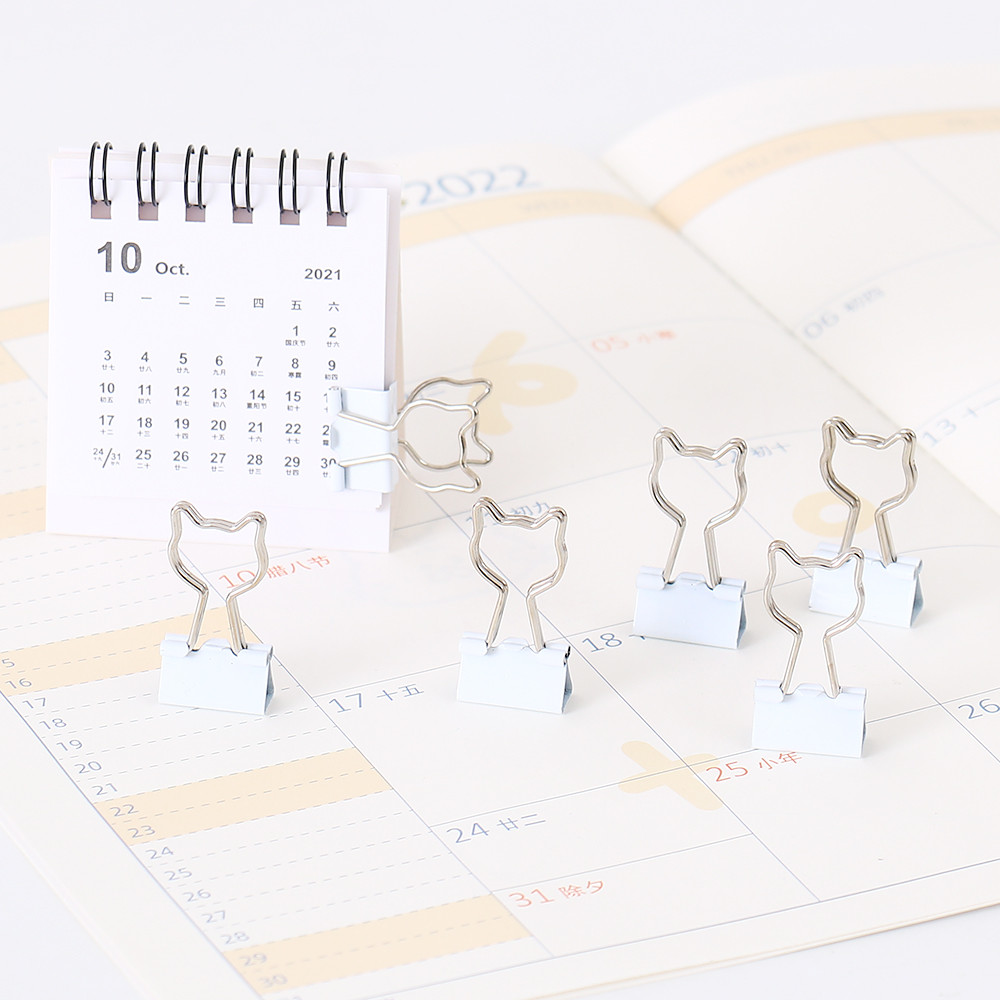 

10 Pcs cat Metal binder clip 19mm white paper clip used for books stationery school office supplies high quality