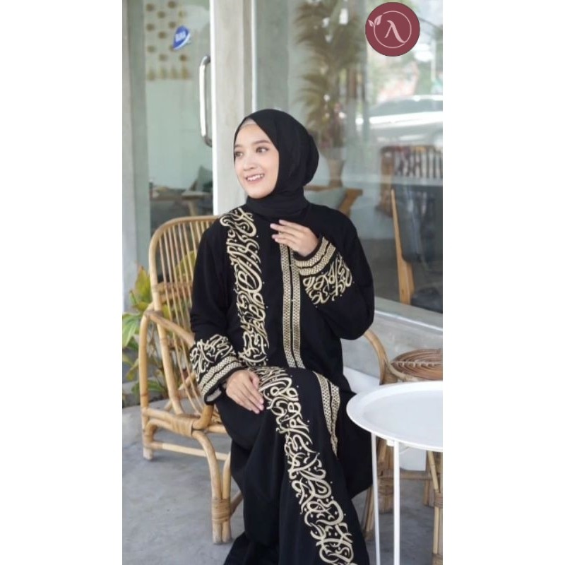 Abaya Arabian Line Kaligrafi Gamis Jubah Hitam Arab Turki Turky Maroko Mesir Saudi Madinah Dubai Ind