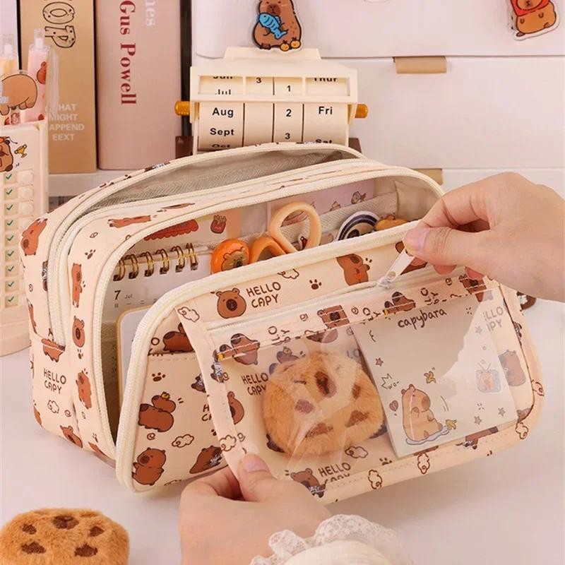 

Capybara Multi-Layer Large Capacity Pencil Case Cartoon Stationery Organizer Cute Multi-Functional Pen Pouch for School Supplies