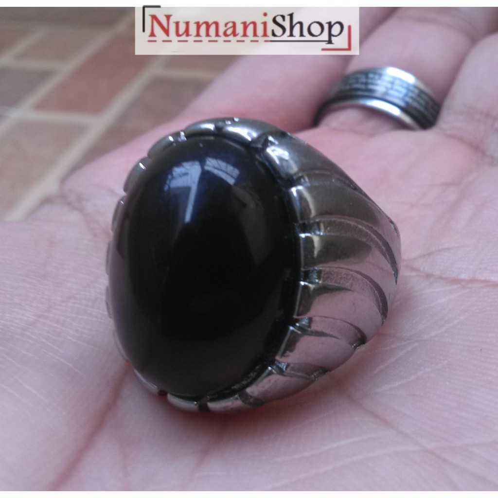 Cincin Titanium Zebra Batu Akik Natural Kecubung Wulung Medium Size HQ