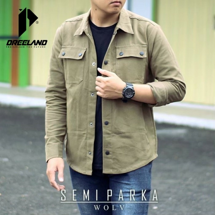 DREELAND X WOLV - Kemeja Tucker Semi Parka Warna Khaki Pria Wanita