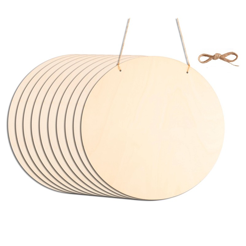 

12Inch Wood Circles For Crafts, Unfinished Wood Blank Door Hanger Sign, DIY Wood Rounds For Painting For Wood Burning 10Pcs