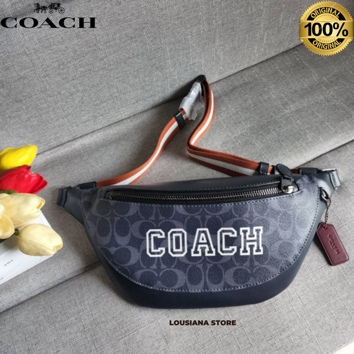 Coach Warren Belt Bag In Signature Canvas With Varsity Motif Denim