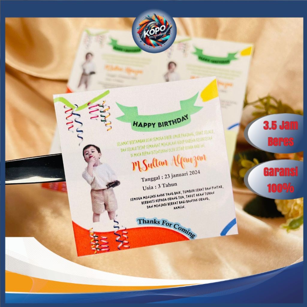 

KOPO Print Stiker Ultah Anak Ulang Tahun Label Bentuk Kotak Sticker Ulang Taun Balita Uk.Kecil