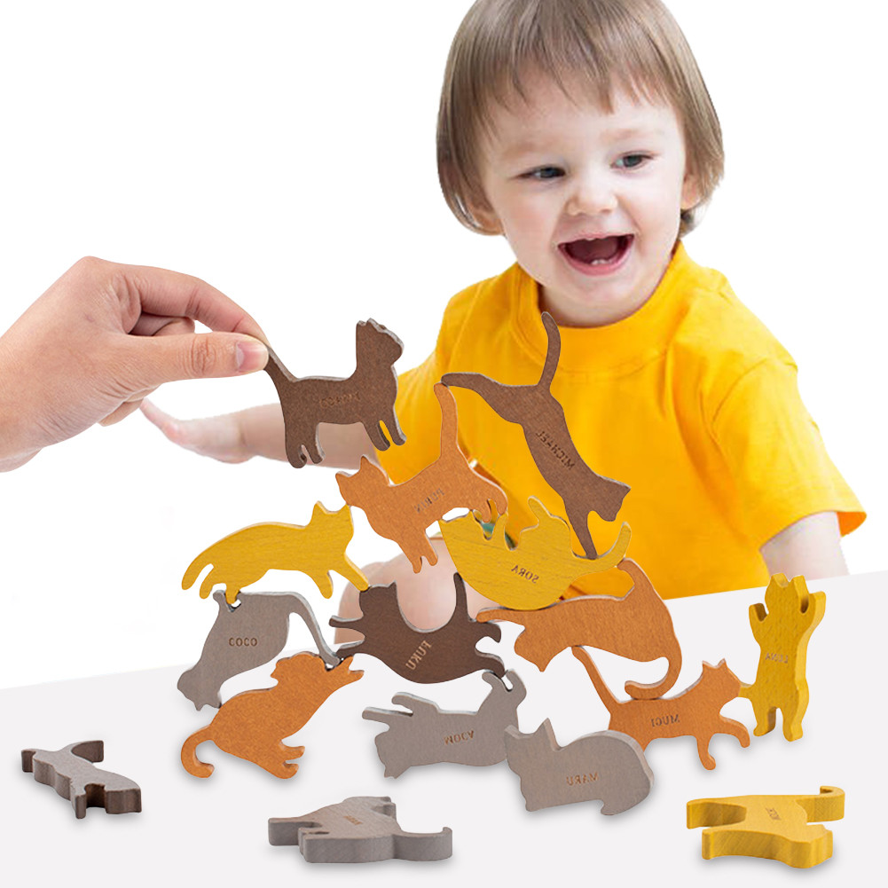 Cat Stacking Toy Wooden Balancing Stackable Playset Toys Educational Balancing Activity Toy Gift for