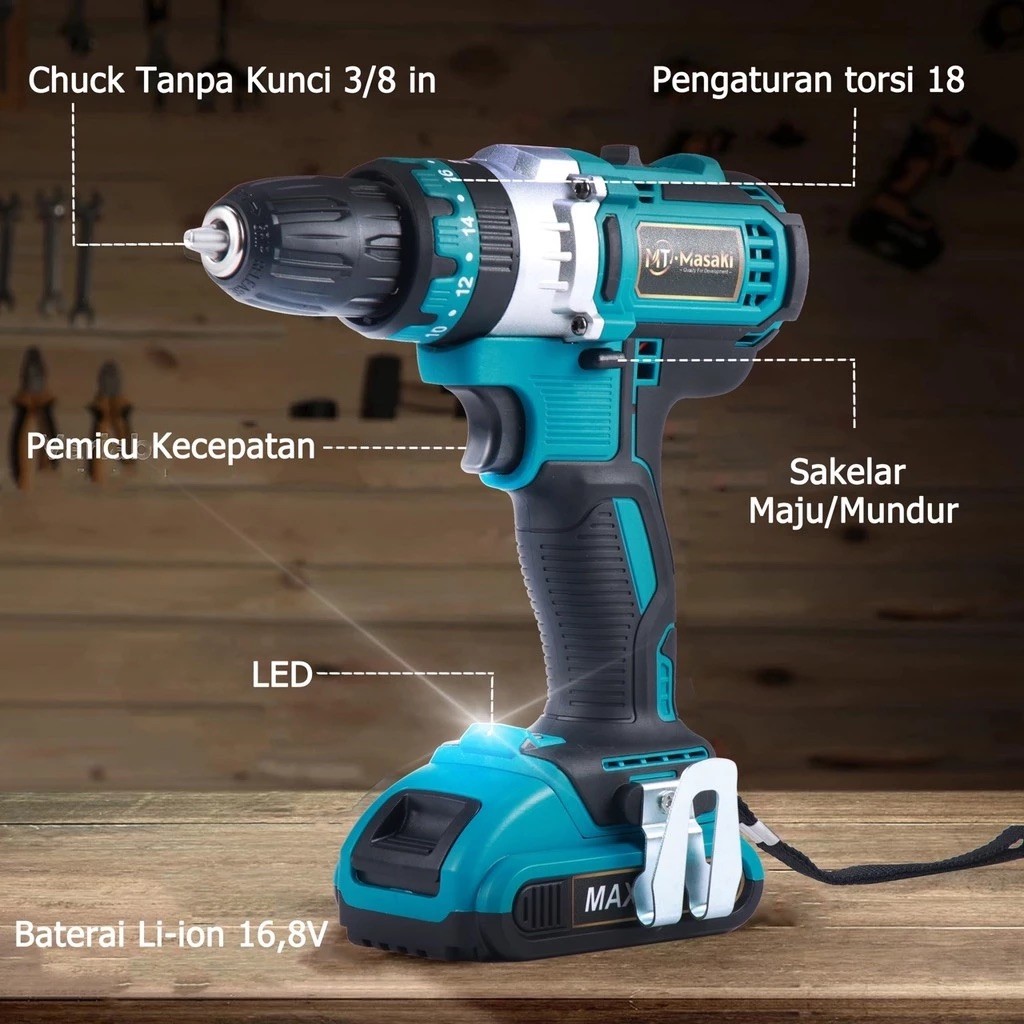 MTMASAKI Mesin Bor Baterai Cordless Brushed – Kuat, Tahan Lama, & Serbaguna