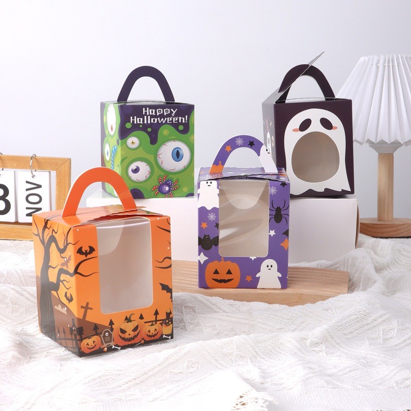 

Box Cupcake Open Windows Dengan Tray tema Halloween - Gift box halloween
