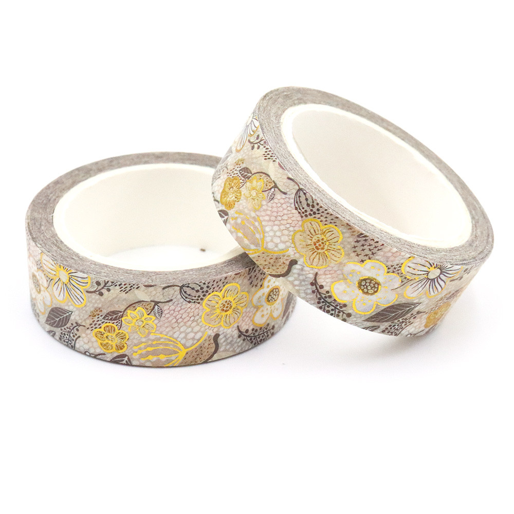 

NEW 1PC 15mm x 10m Gold Foil Spring Floral Leaves Masking Adhesive Washi Tapes office supplies stationary tape stickers