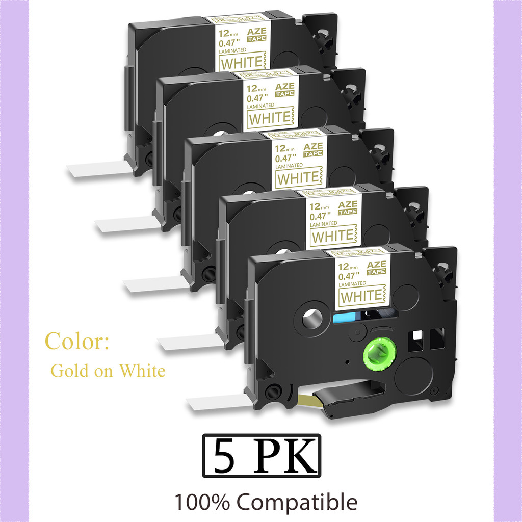 

5 PK Compatible Brother TZe-234 12mm Label Tape Laminated Gold on White Cartridge Cassette for P-Touch PT-1000 PT-H101C PT-H105
