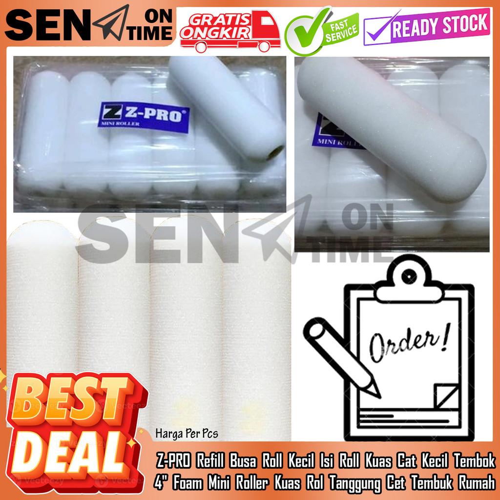 Z-PRO Refill Isi Ulang Busa Roll Bulu Kecil Isi Rol Cat Dasar Minyak Air pengecatan Kuas 4" Bahan Bu
