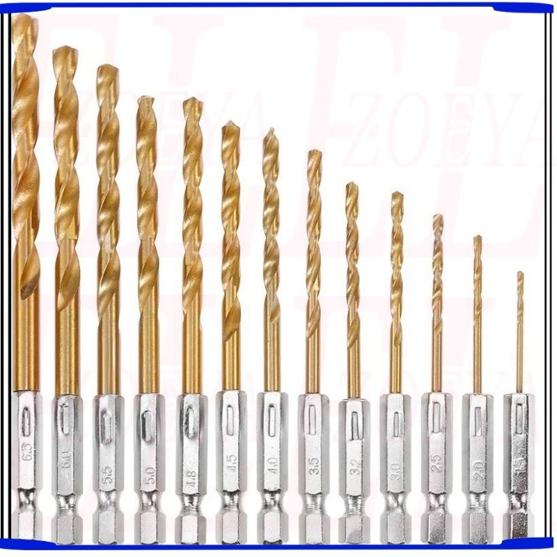 Mata Bor Power Drill Steel Titanium Hex Shank 13 PCS