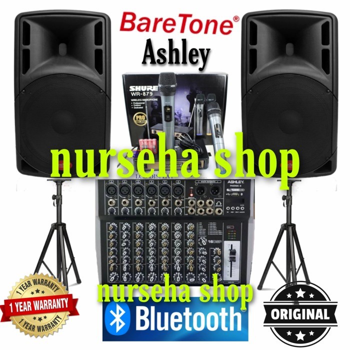 Paket Speaker Aktif Baretone 15 inch max15RAE mixer Ashley 8 channel